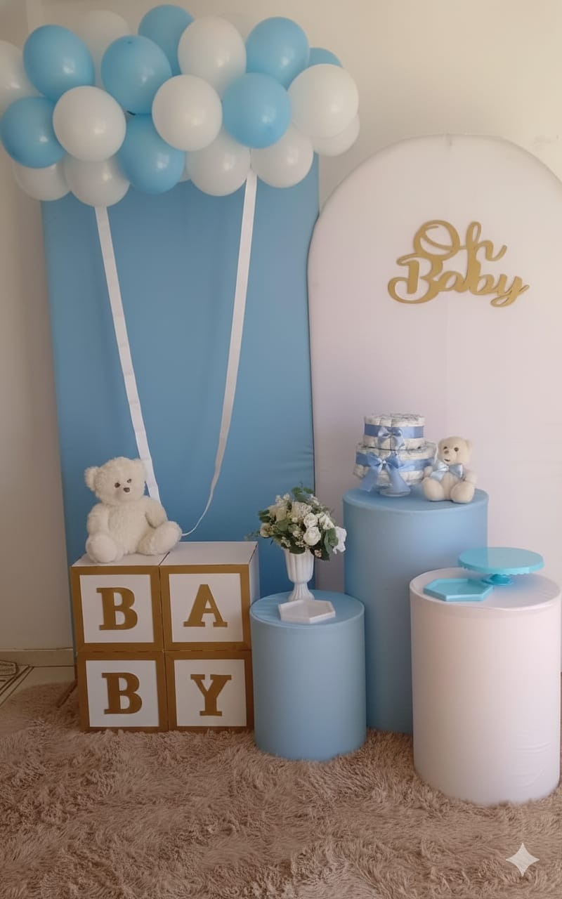 Chá de Bb Azul Bb E Branco C/ Adicional dos Baloes  - Liviarts Criativa