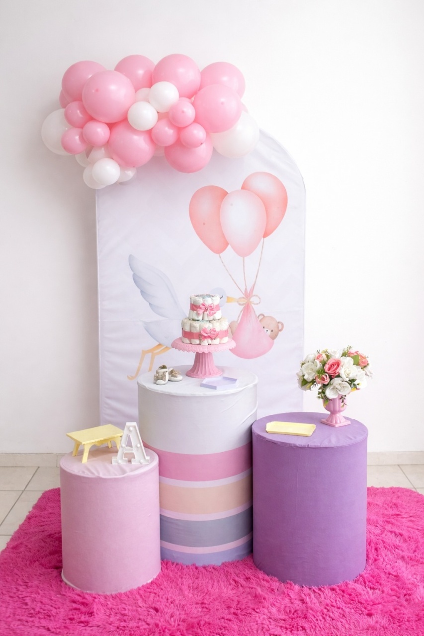 Chá de Bb Cegonha Rosa Com Add de Balao - Liviarts Criativa