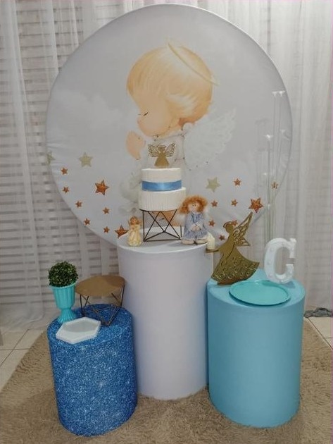 Batizado Azul Bb Kit Prata - Liviarts Criativa