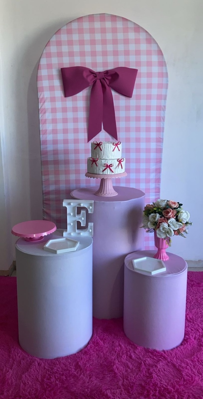 Xadrez Rosa  Com Laços  Kit Prata - Liviarts Criativa