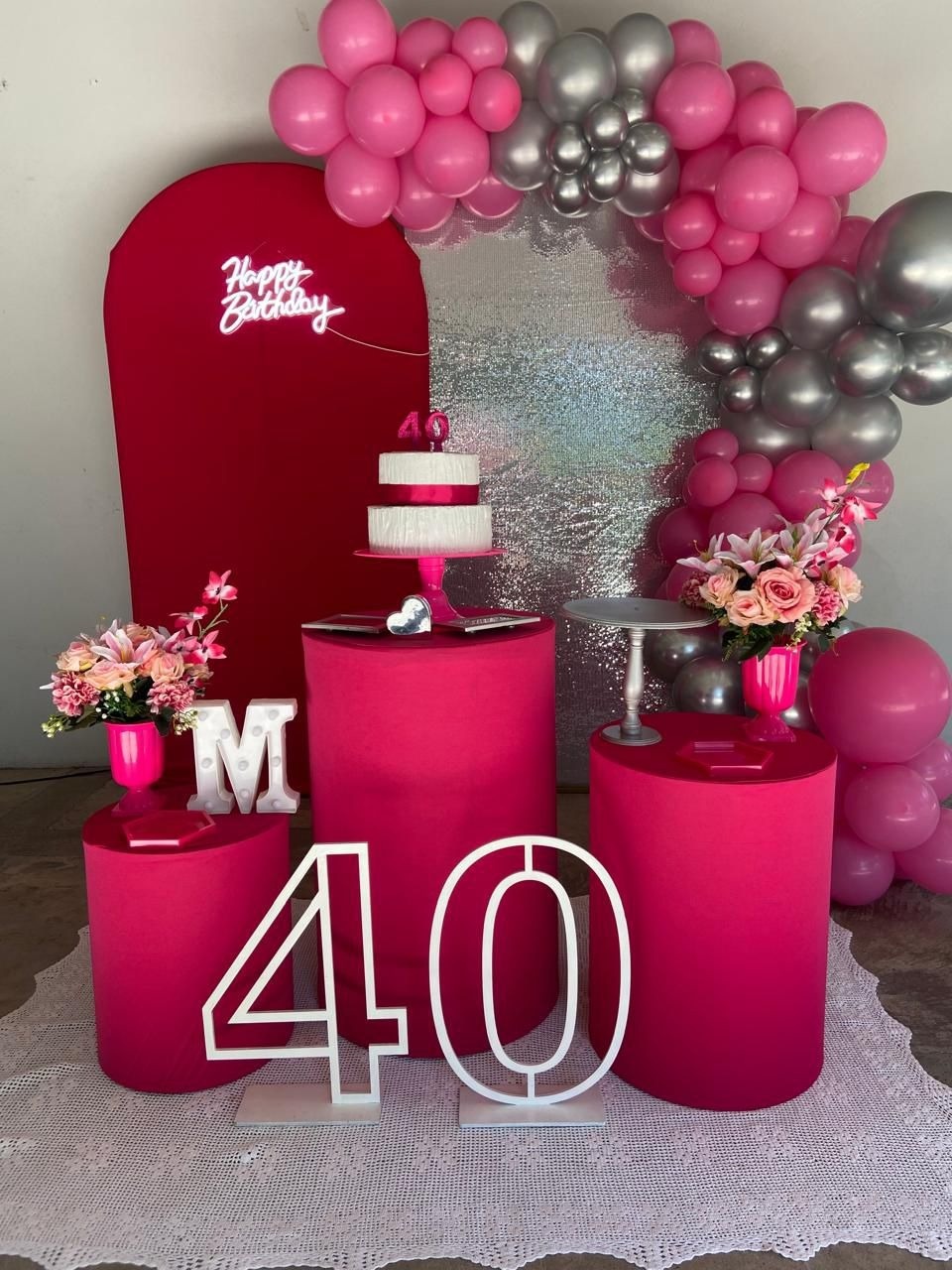 Adulto  Pink E Prata / Kit Ouro C/ Adicional Do Arco de Baloes G  - Liviarts Criativa