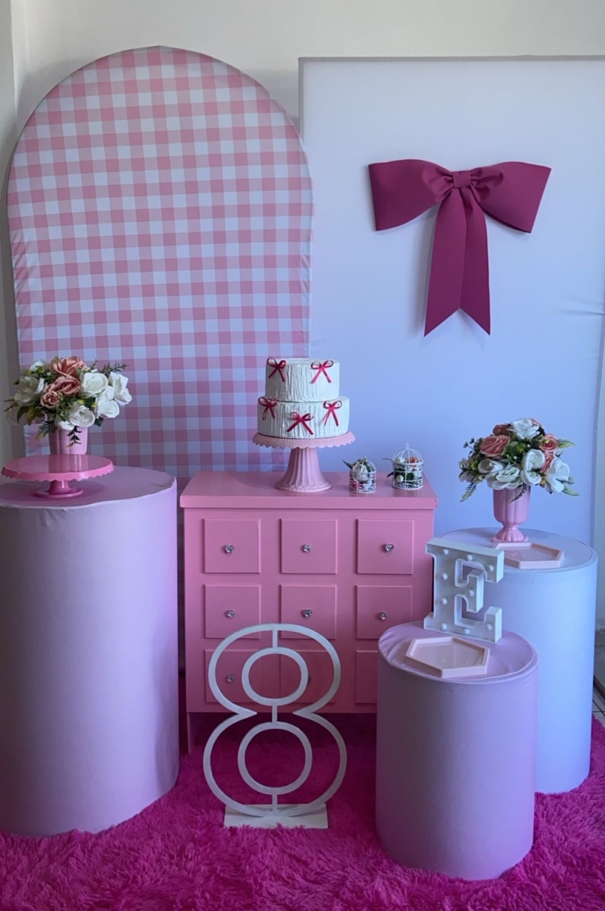 Xadrez Rosa Com Laços  Kit Ouro - Liviarts Criativa