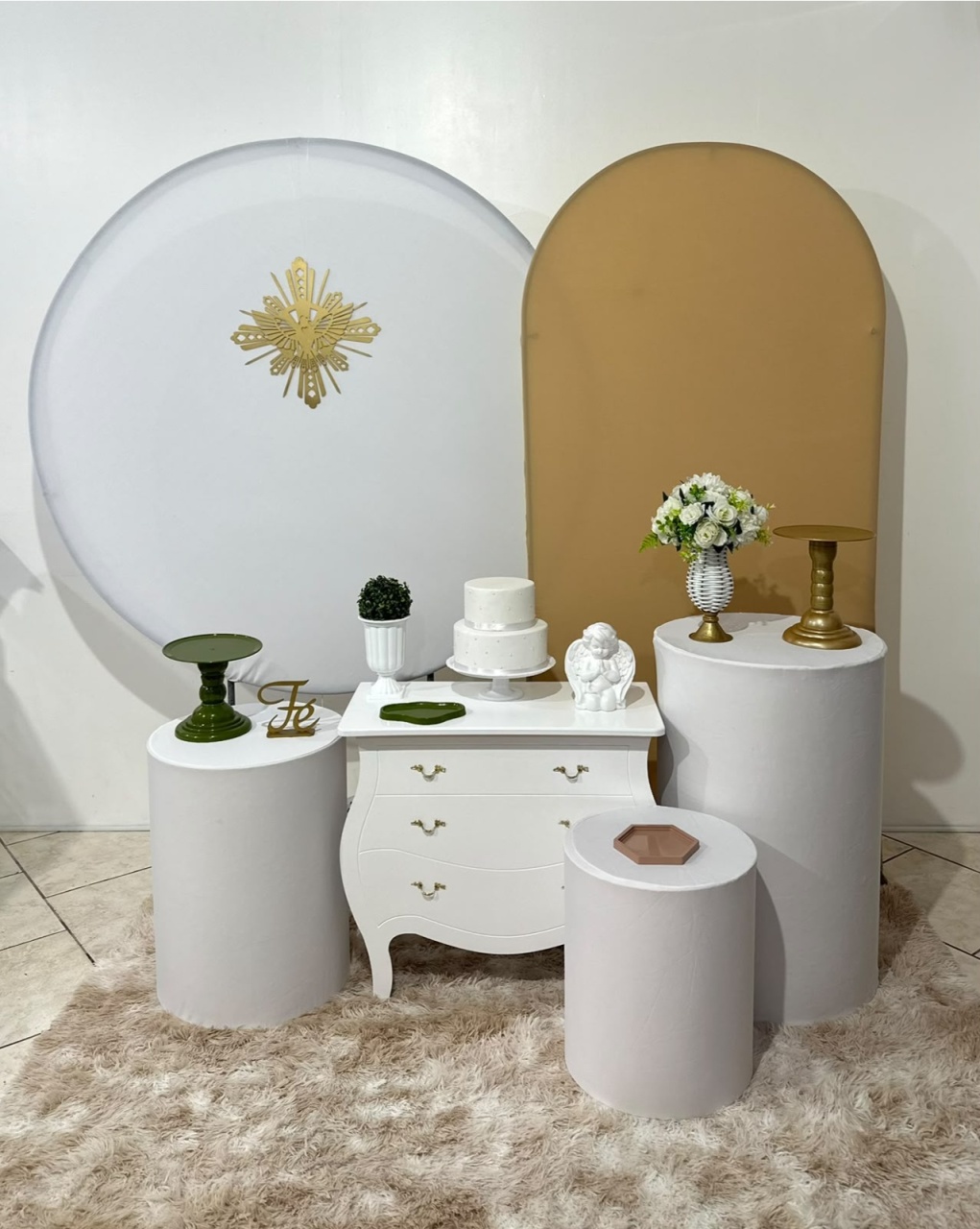 Kit 3 Comunhão/Batizado Bege E Branco - Michi Pegue e Monte