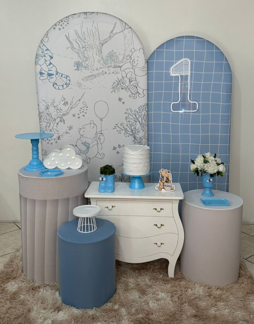 Kit Ursinho Pooh Azul E Branco 1 Aninho - Michi Pegue e Monte
