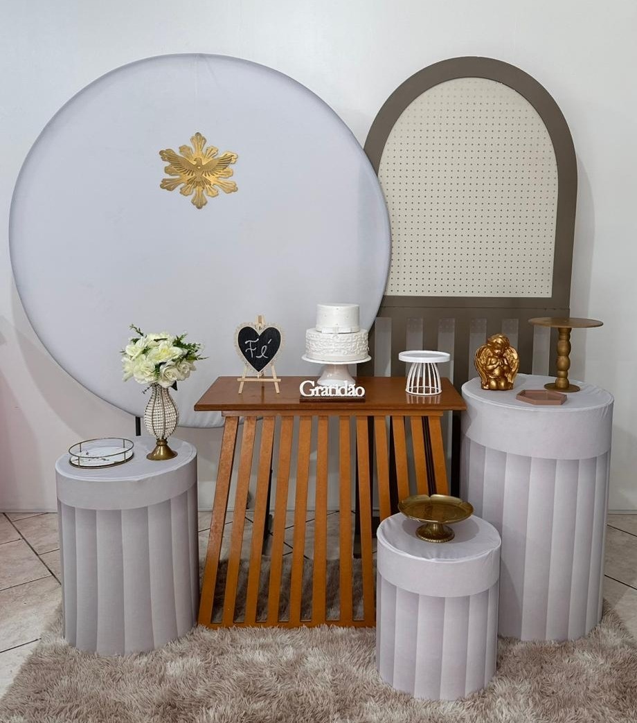 Kit Comunhão Branco Com Painel Bege Mdf - Michi Pegue e Monte