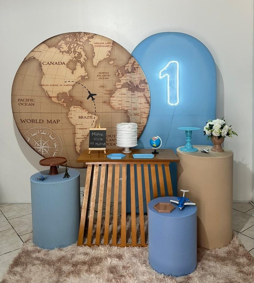 Kit 4 Volta Ao Mundo Azul E Bege - Michi Pegue e Monte