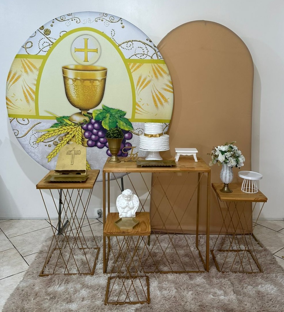 Kit 4 Comunhão Dourado Mesa Teia - Michi Pegue e Monte