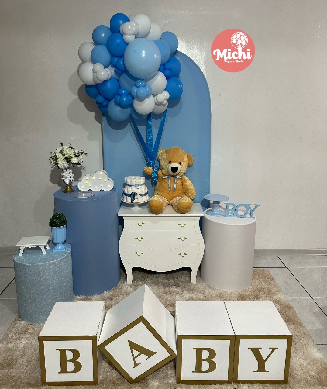 Kit Luxo Baby 1 Azul Romano Com Cubos Baby Baby G - Michi Pegue e Monte
