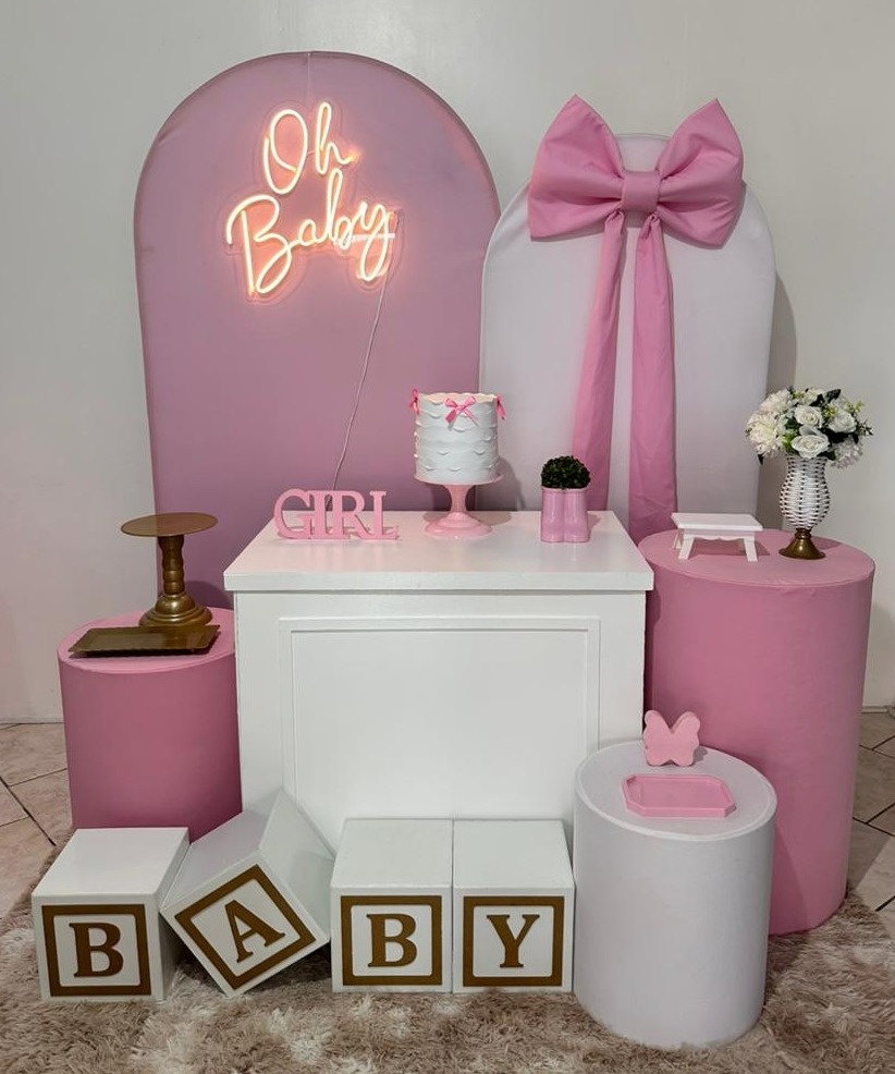 Kit 4 Laço Rosa Com Branco Chá de Bebe Menina   - Michi Pegue e Monte