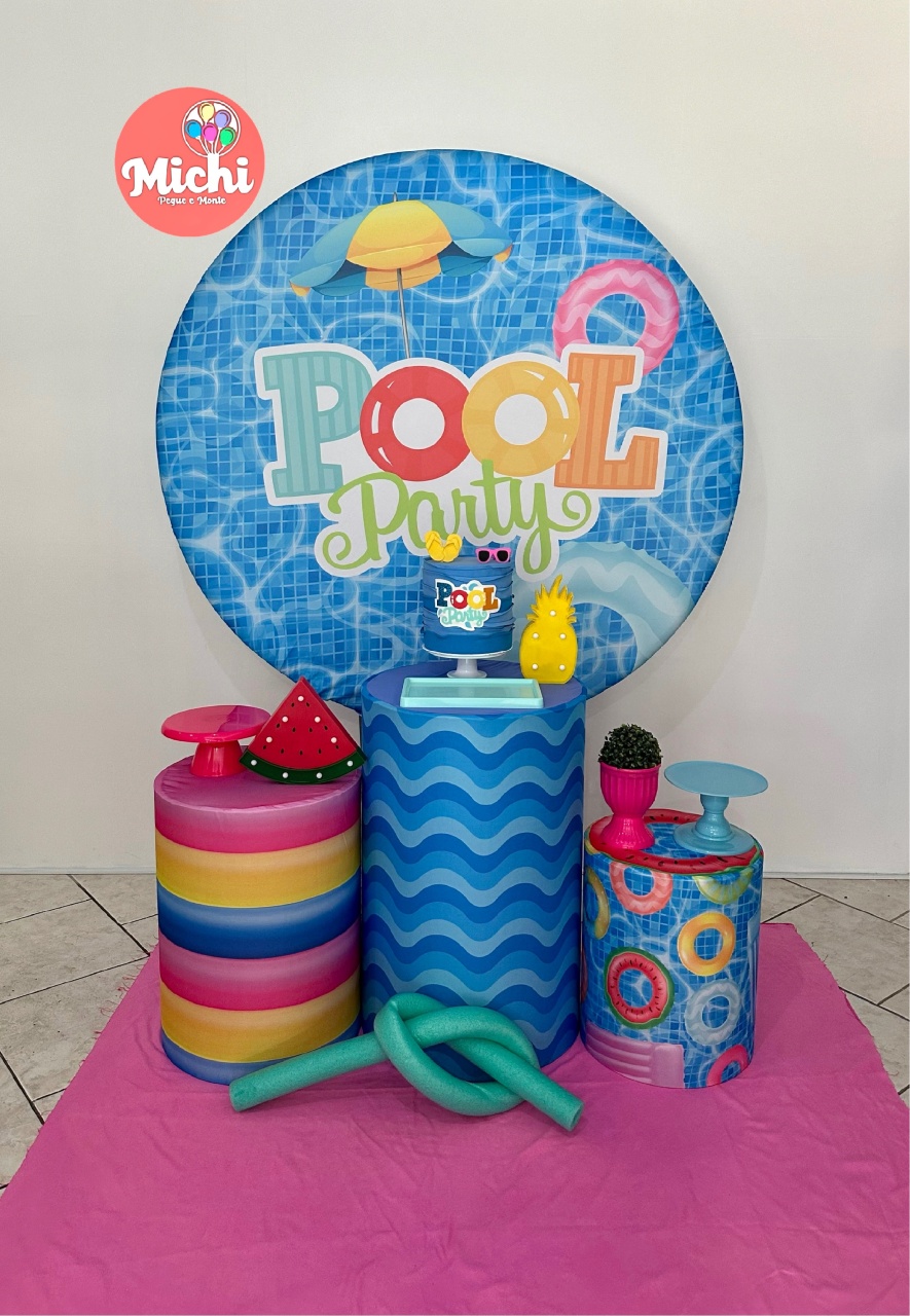 Kit 1 Capas Mesa Estampada Pool Party Menina  - Michi Pegue e Monte