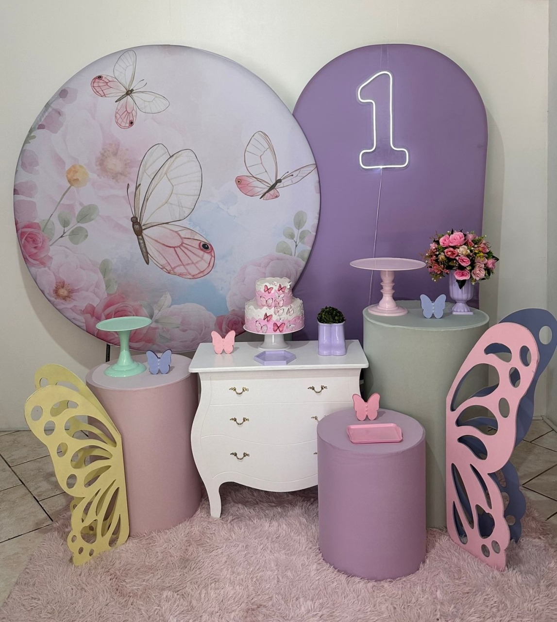 Kit 3 Borboleta Com Painel Lilas - Michi Pegue e Monte