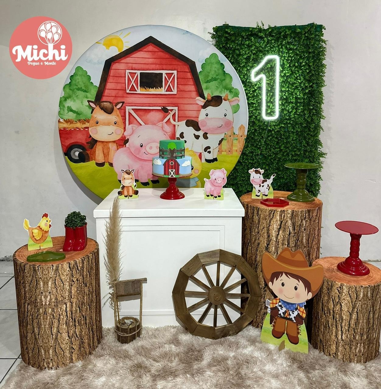Kit 4 Fazendinha Vermelha Com Muro Verde - Michi Pegue e Monte