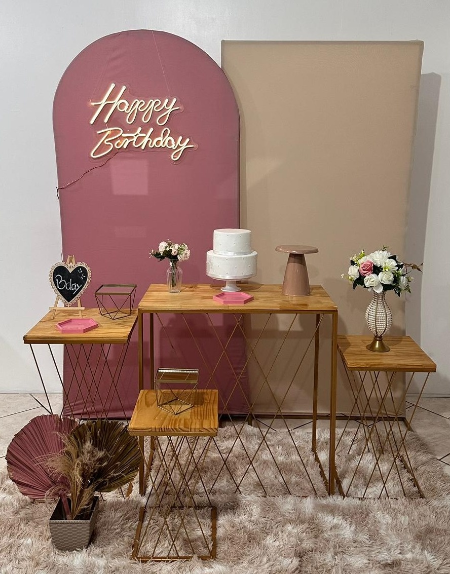 Kit Happy Birthday Rose E Nude Mesas Teia  - Michi Pegue e Monte