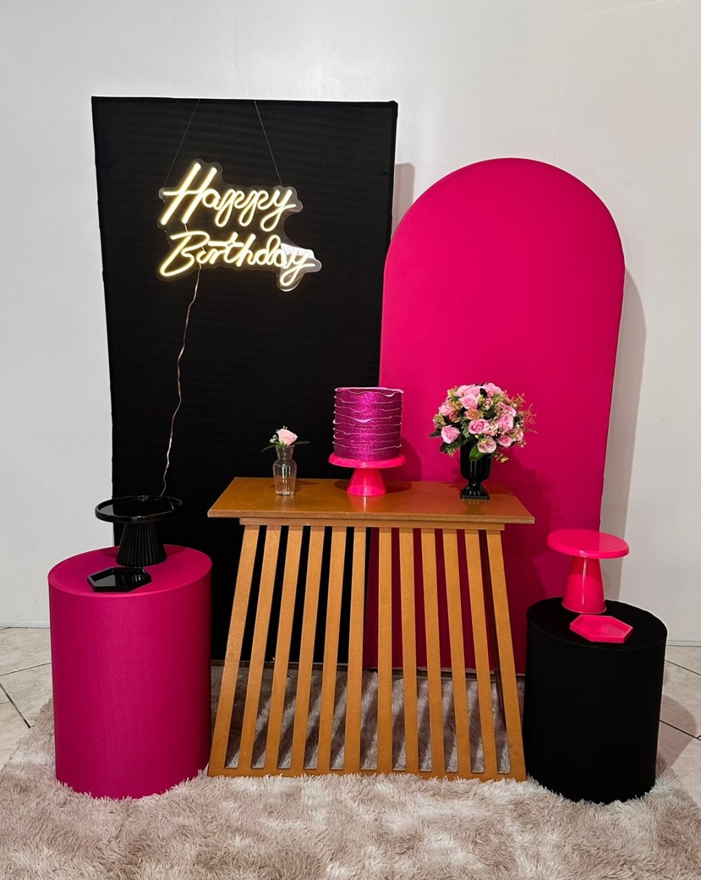 Kit Preto E Pink Mesa Ripada  - Michi Pegue e Monte