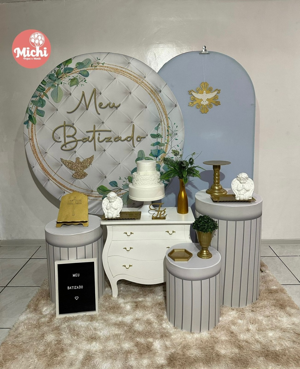 Kit 3 Batizado Branco E Azul - Michi Pegue e Monte