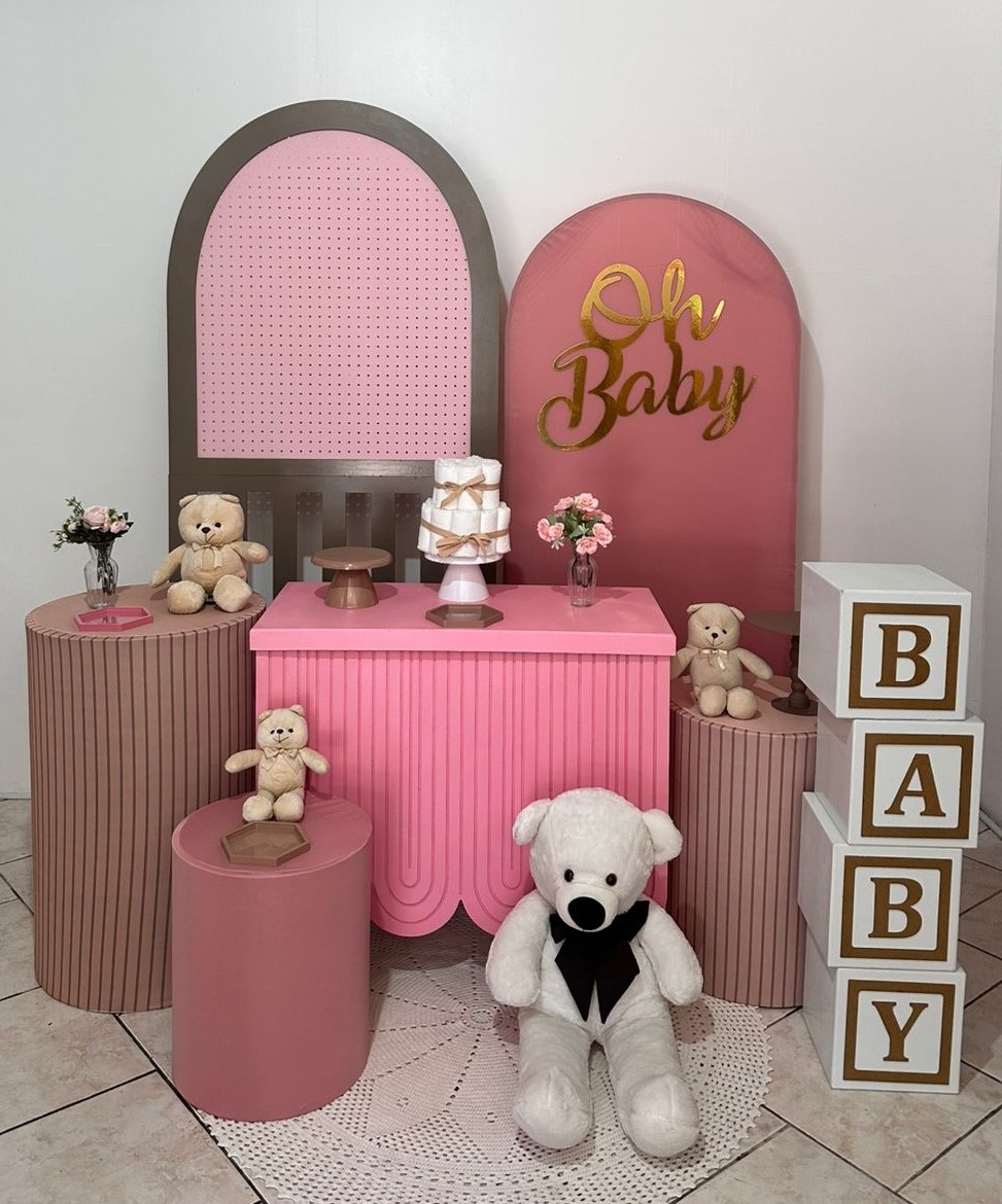 Kit Oh Baby Rosa Com Mesa Arco Íris - Michi Pegue e Monte