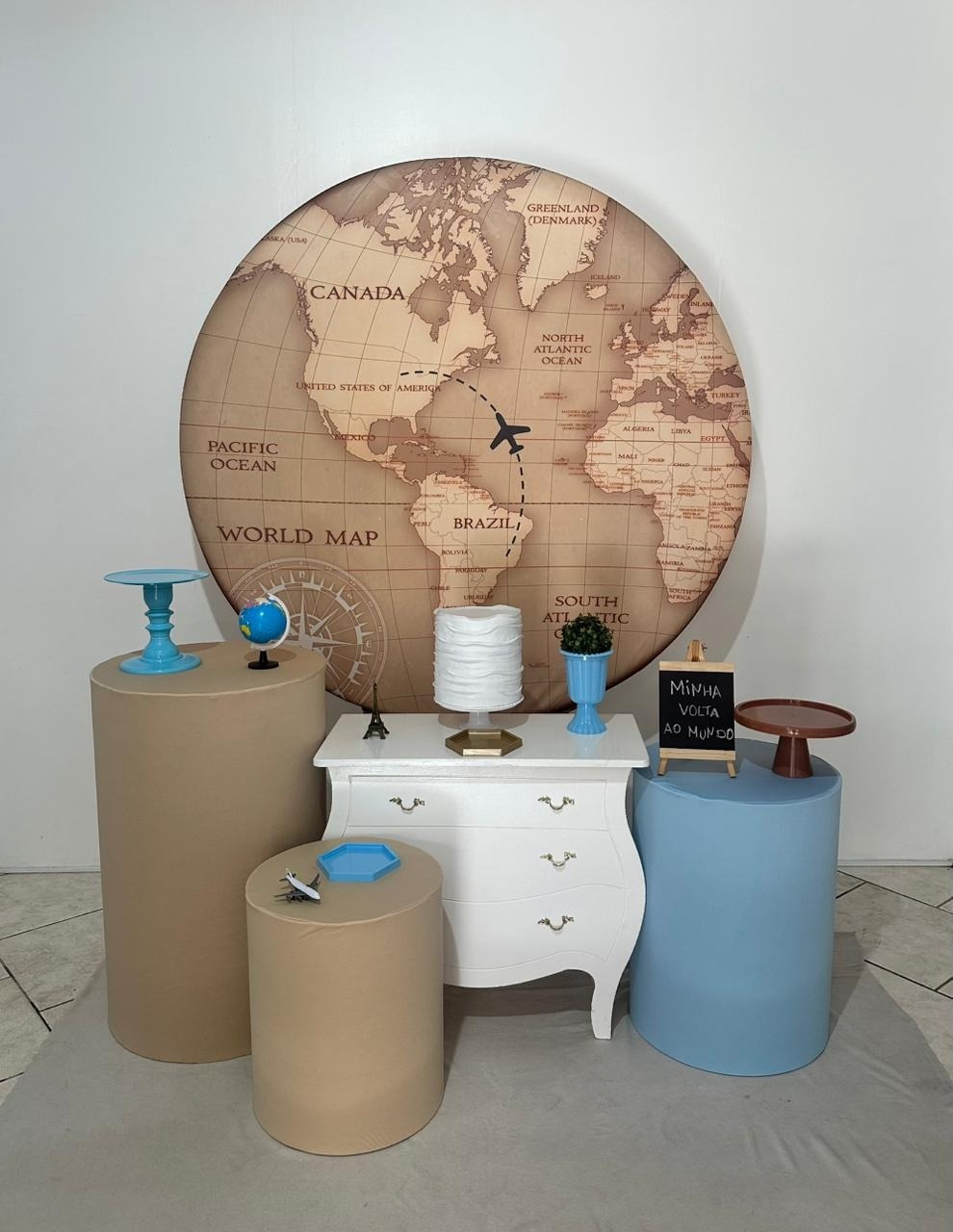 Kit 2 Volta Ao Mundo Azul E Bege - Michi Pegue e Monte