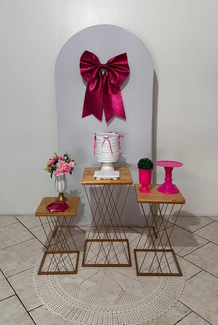 Kit Laço Rosa Compacto Mesas Teia  - Michi Pegue e Monte