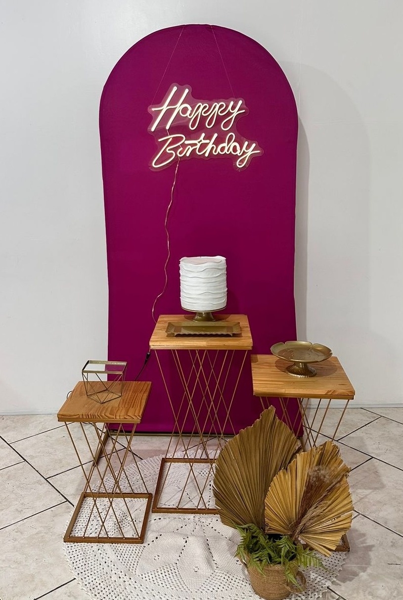 Kit Trio de Mesa Teia Fucsia Com Led  - Michi Pegue e Monte