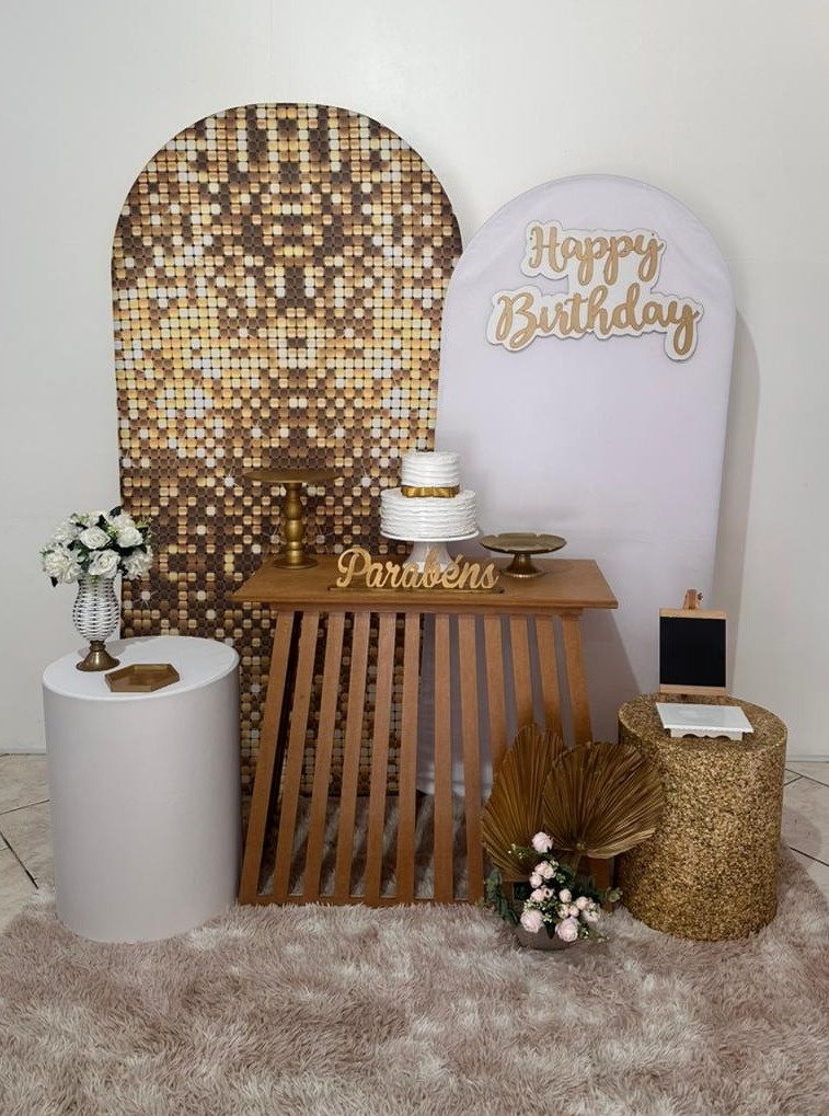 Kit Happy Birthday E Branco Mesa Ripada  - Michi Pegue e Monte