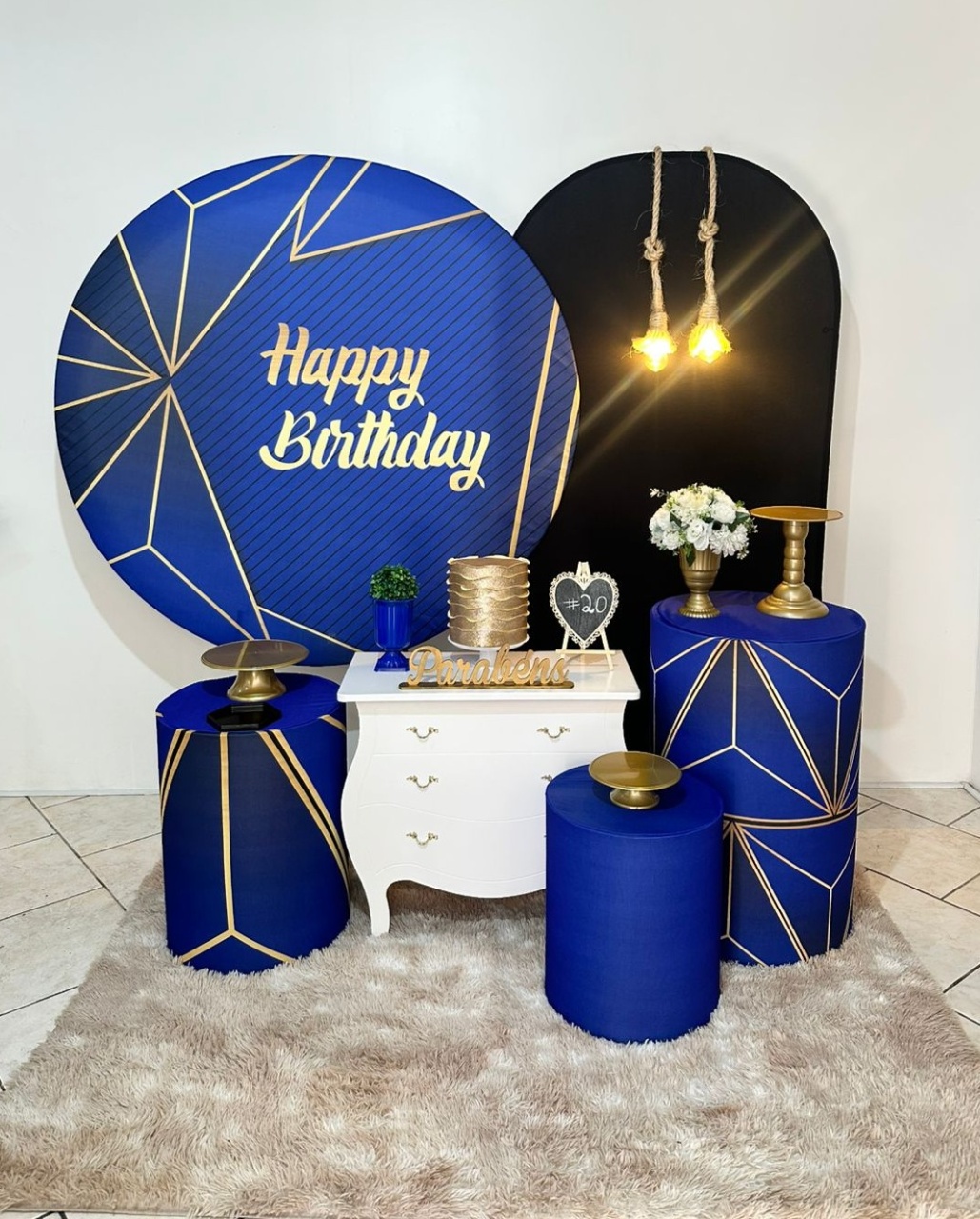 Kit 3 Azul Happy Birthday  Com Luz - Michi Pegue e Monte