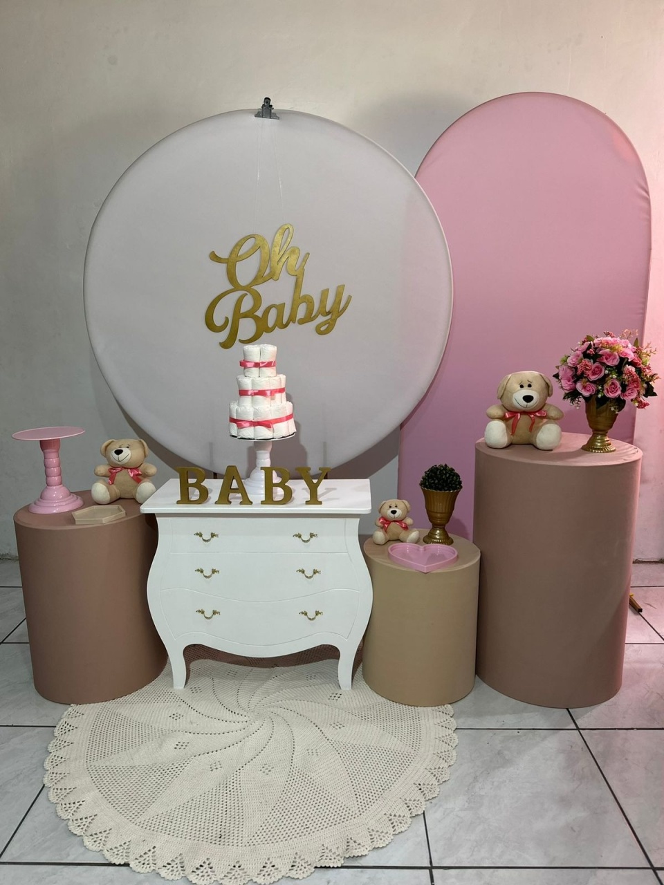 Kit 2 Chá Bebê Oh Baby Branco E Rosa - Michi Pegue e Monte