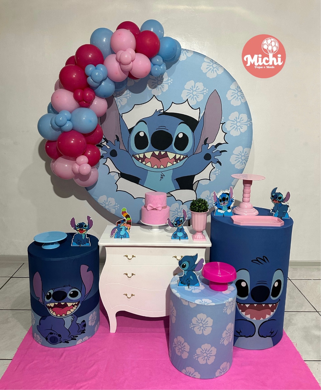Kit 2 Stitch Rosa E Azul   - Michi Pegue e Monte