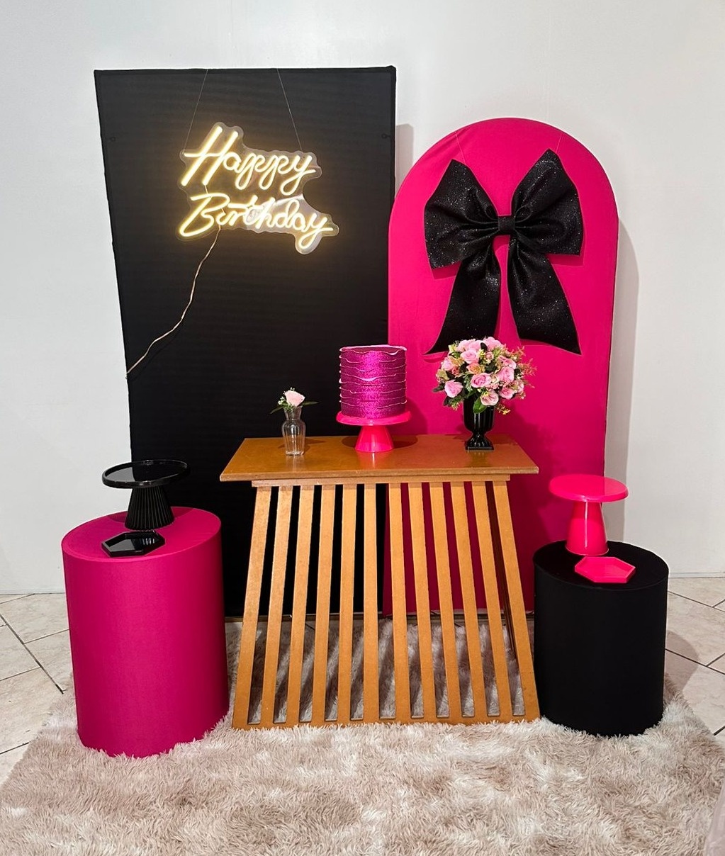 Kit Preto E Pink Mesa Ripada Com Laço - Michi Pegue e Monte