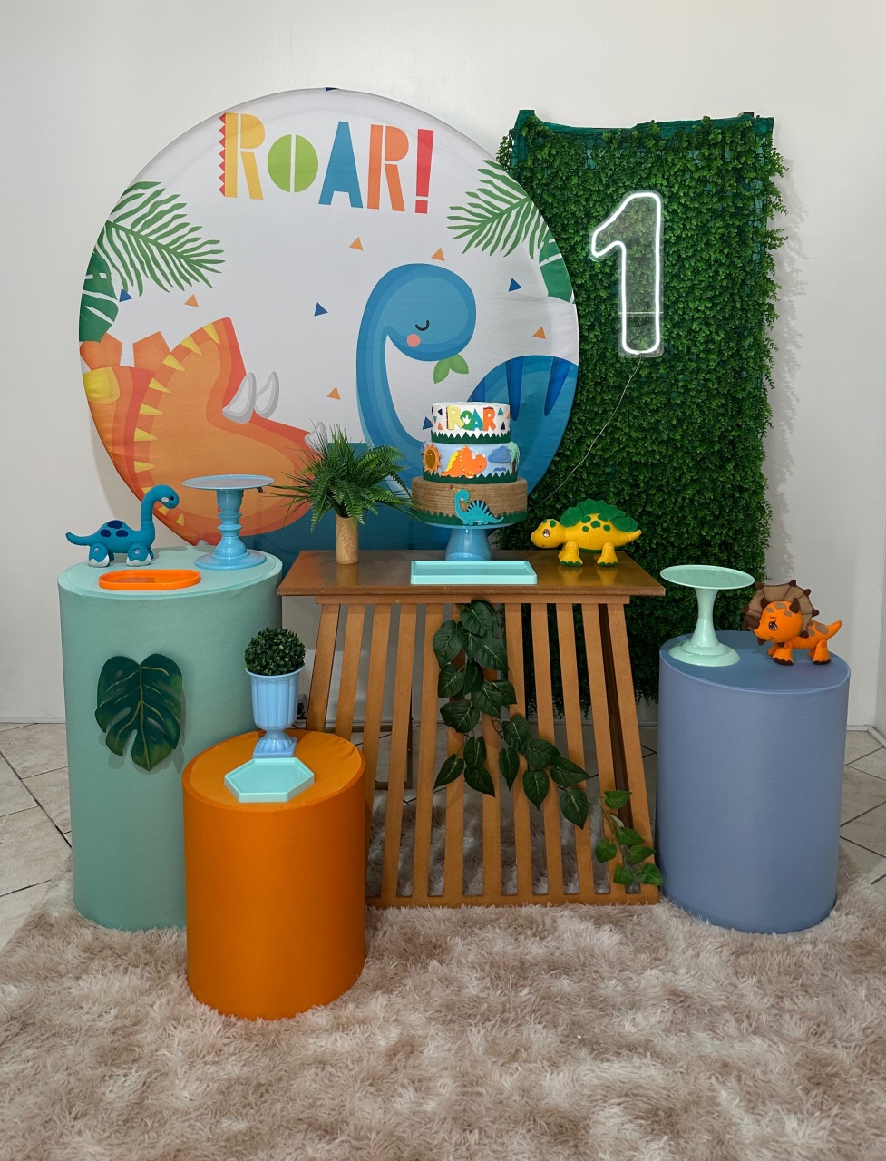 Kit 4 Dino Baby Muro Verde  Mesa Ripada  - Michi Pegue e Monte