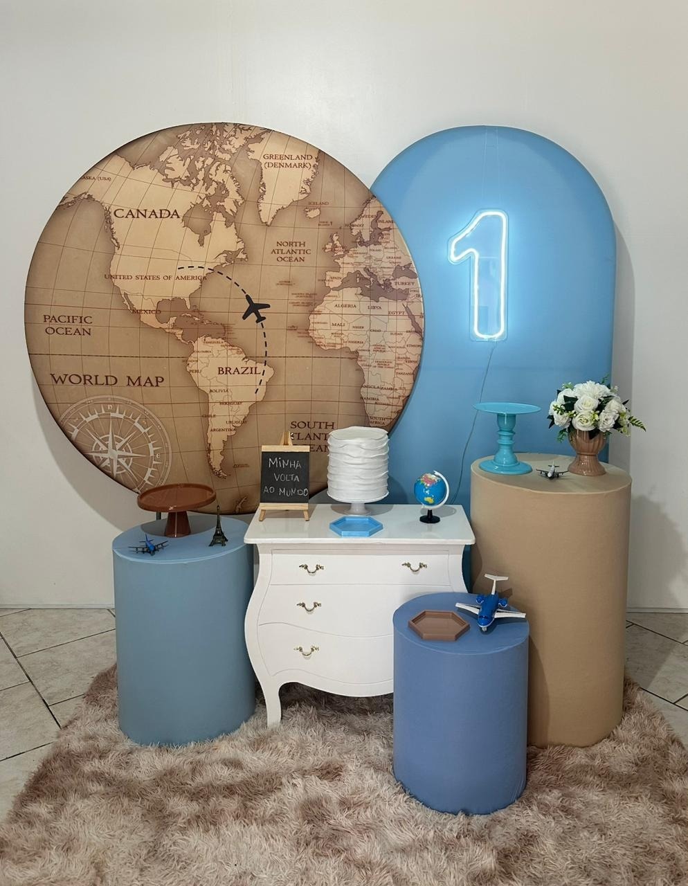 Kit 3 Volta Ao Mundo Azul E Bege  - Michi Pegue e Monte