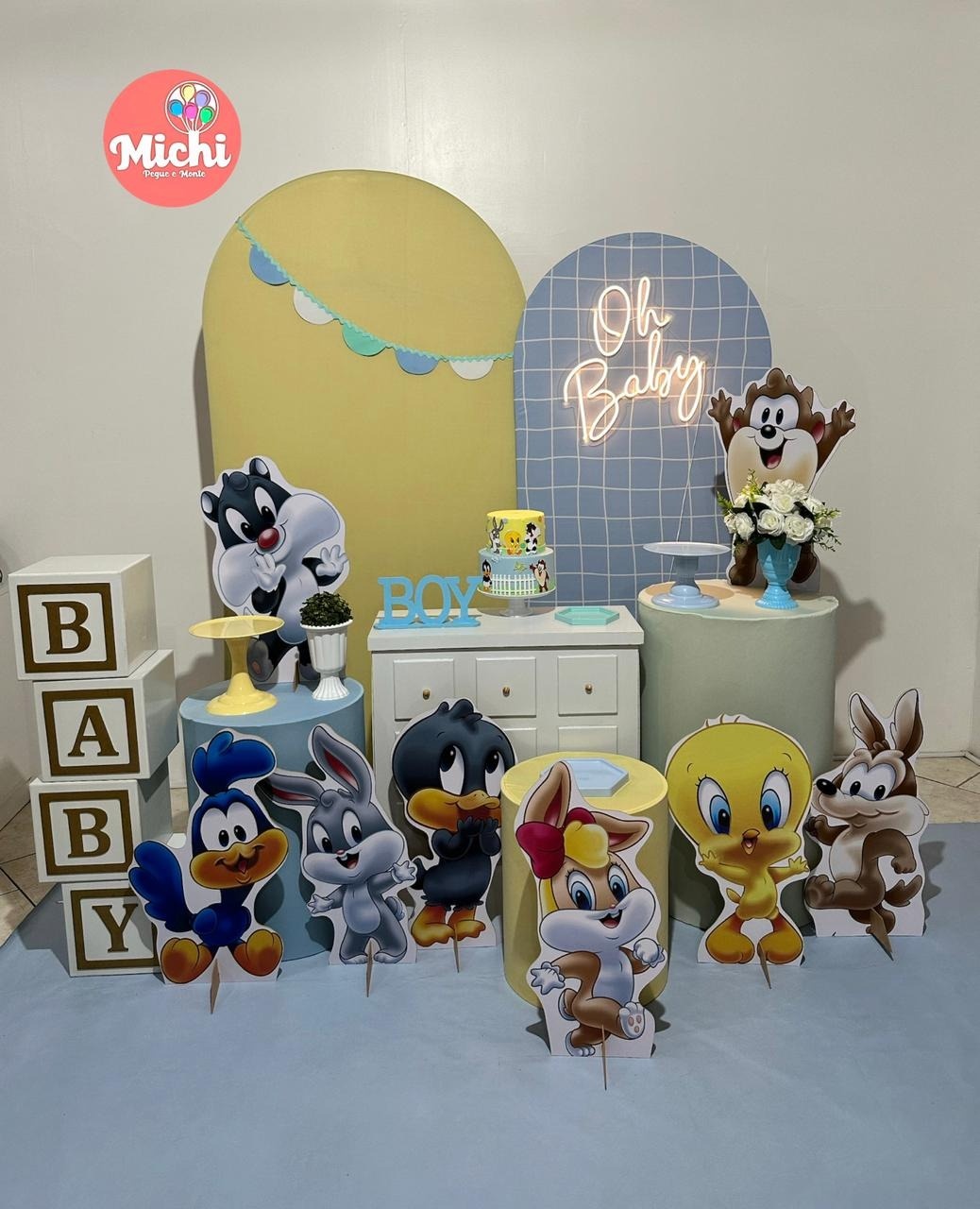 Kit Encanto Baby Looney Tunes Chá de Bebê Menino - Michi Pegue e Monte