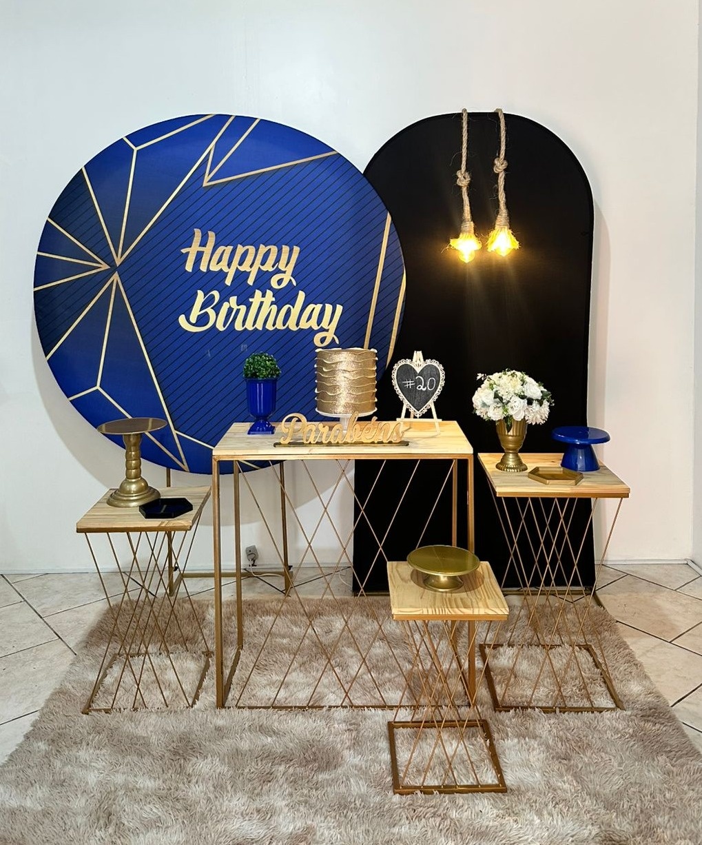 Kit 4 Azul Happy Birthday Mesa Teia - Michi Pegue e Monte