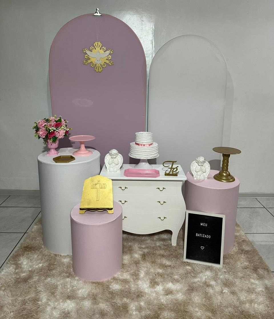 Kit Batizado Comunhão Rosa E Branco  - Michi Pegue e Monte