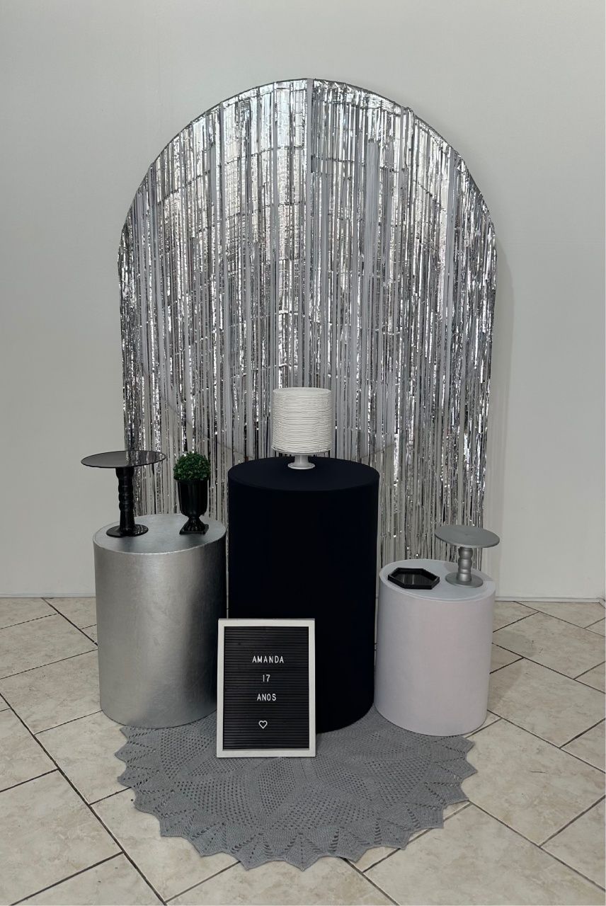 Kit 1 Preto E Prata  Cortina Metalizada  - Michi Pegue e Monte
