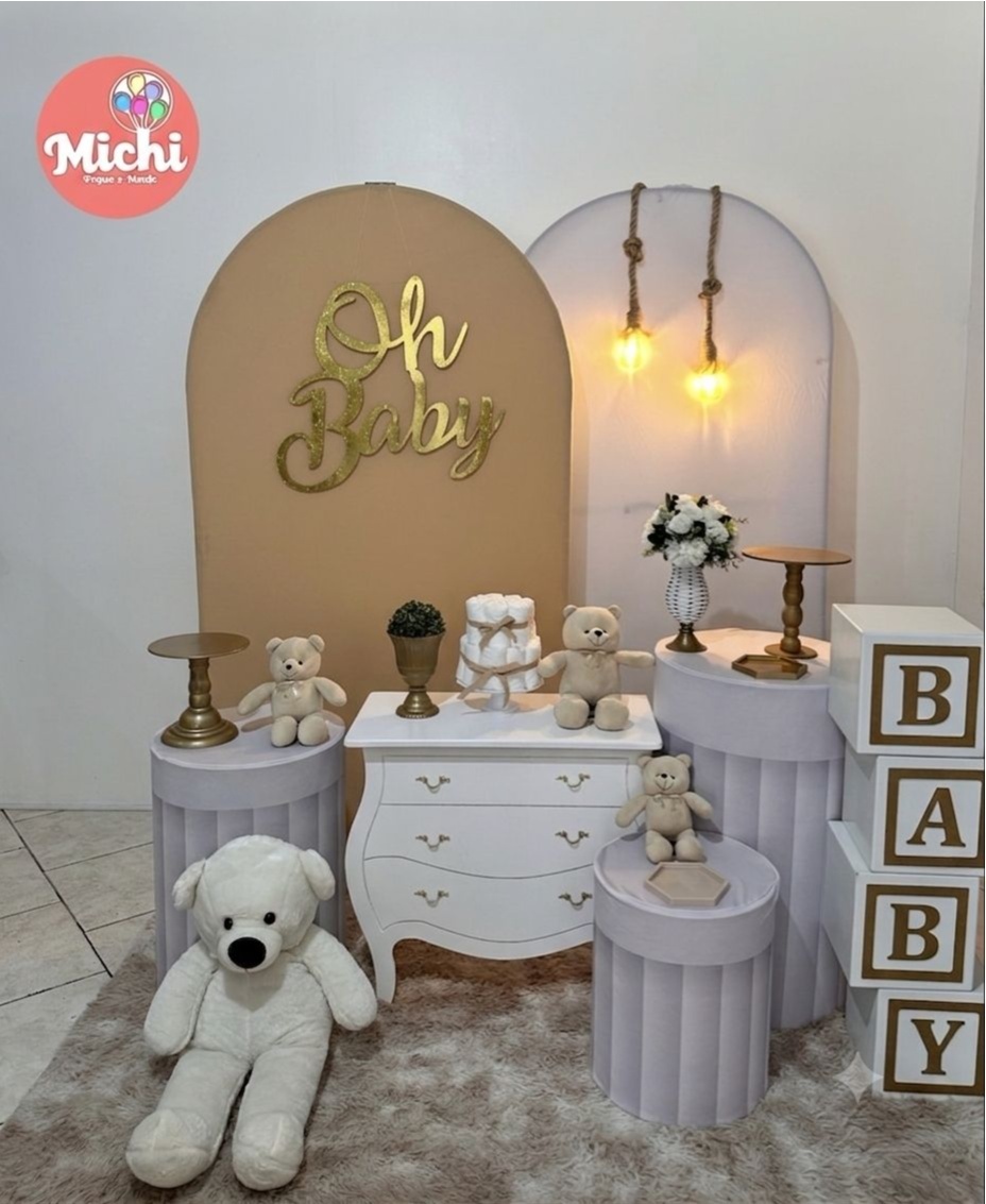 Kit 3 Oh Baby Bege E Branco - Michi Pegue e Monte