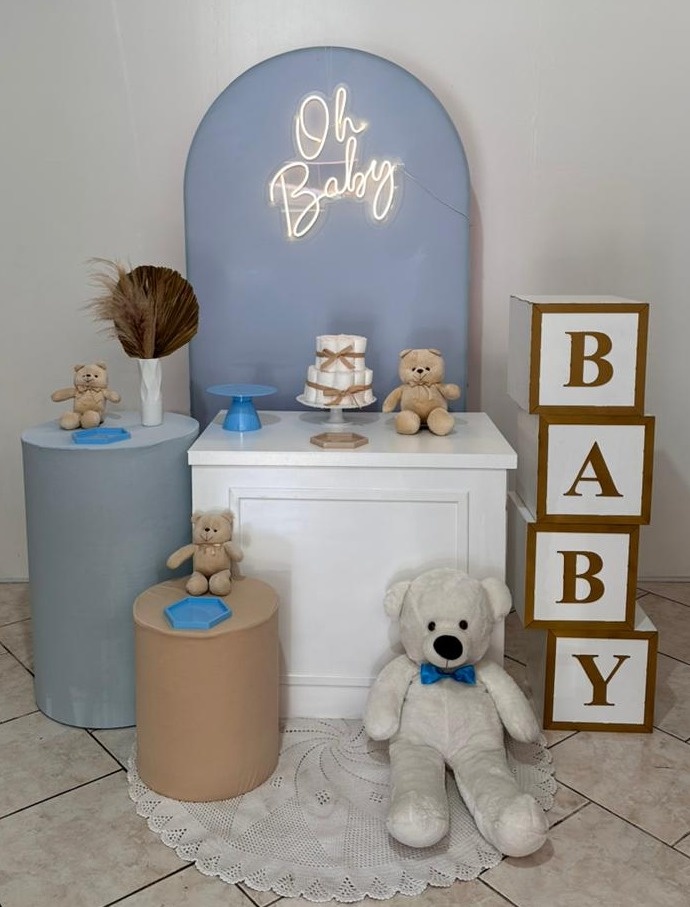 Kit Azul E Nude Mesa Branca E Oh Baby Led - Michi Pegue e Monte