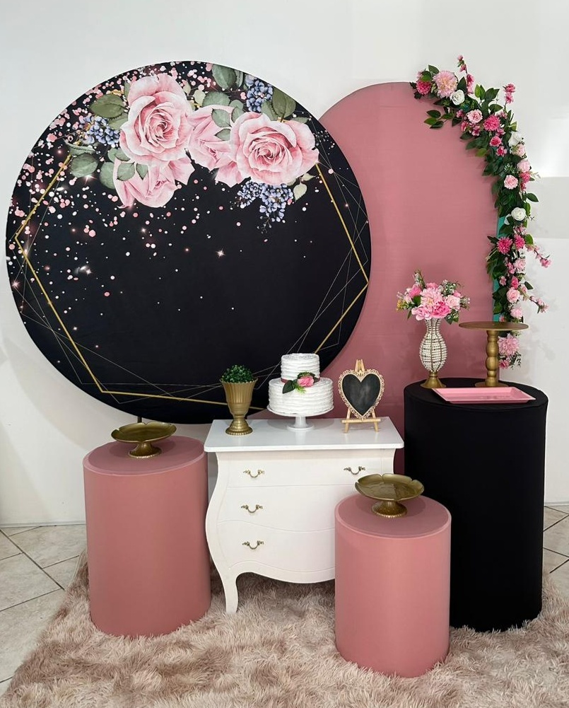Kit 3 Flor Preto Com Rose   - Michi Pegue e Monte