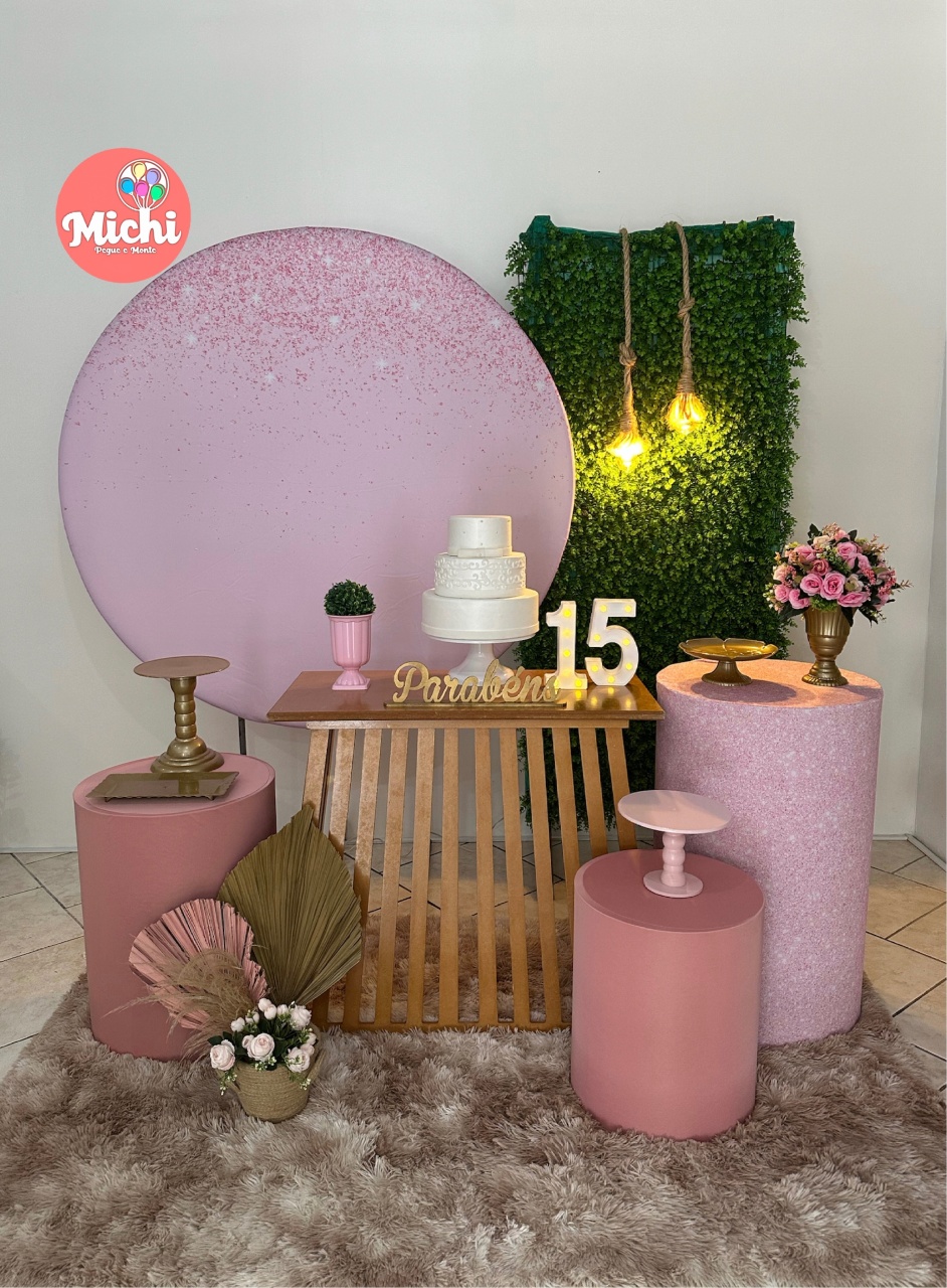 Kit Feminino Rosa Gliter Muro Verde   - Michi Pegue e Monte