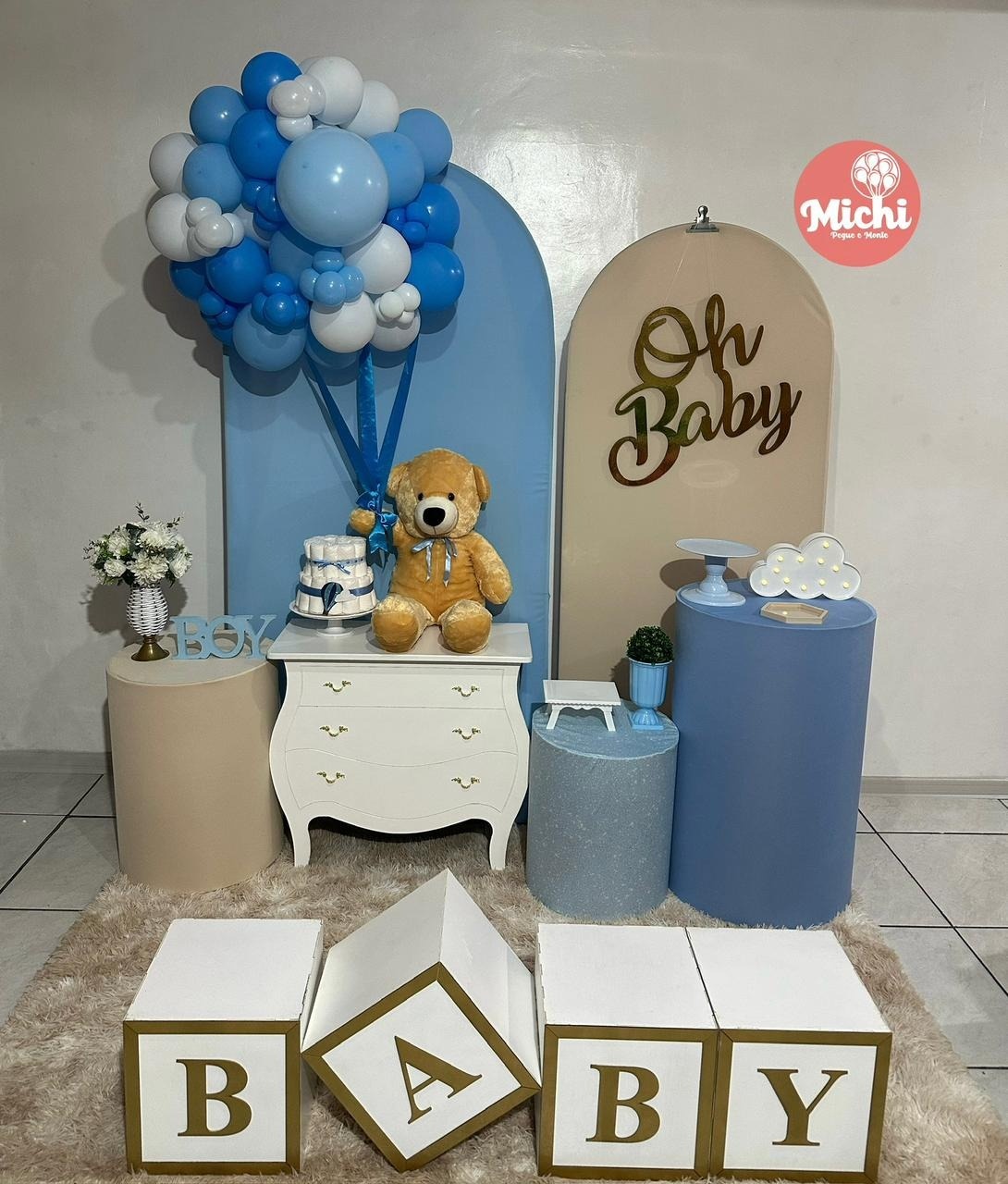 Kit Luxo Baby 1 Azul E Branco Com Cubos Baby - Michi Pegue e Monte