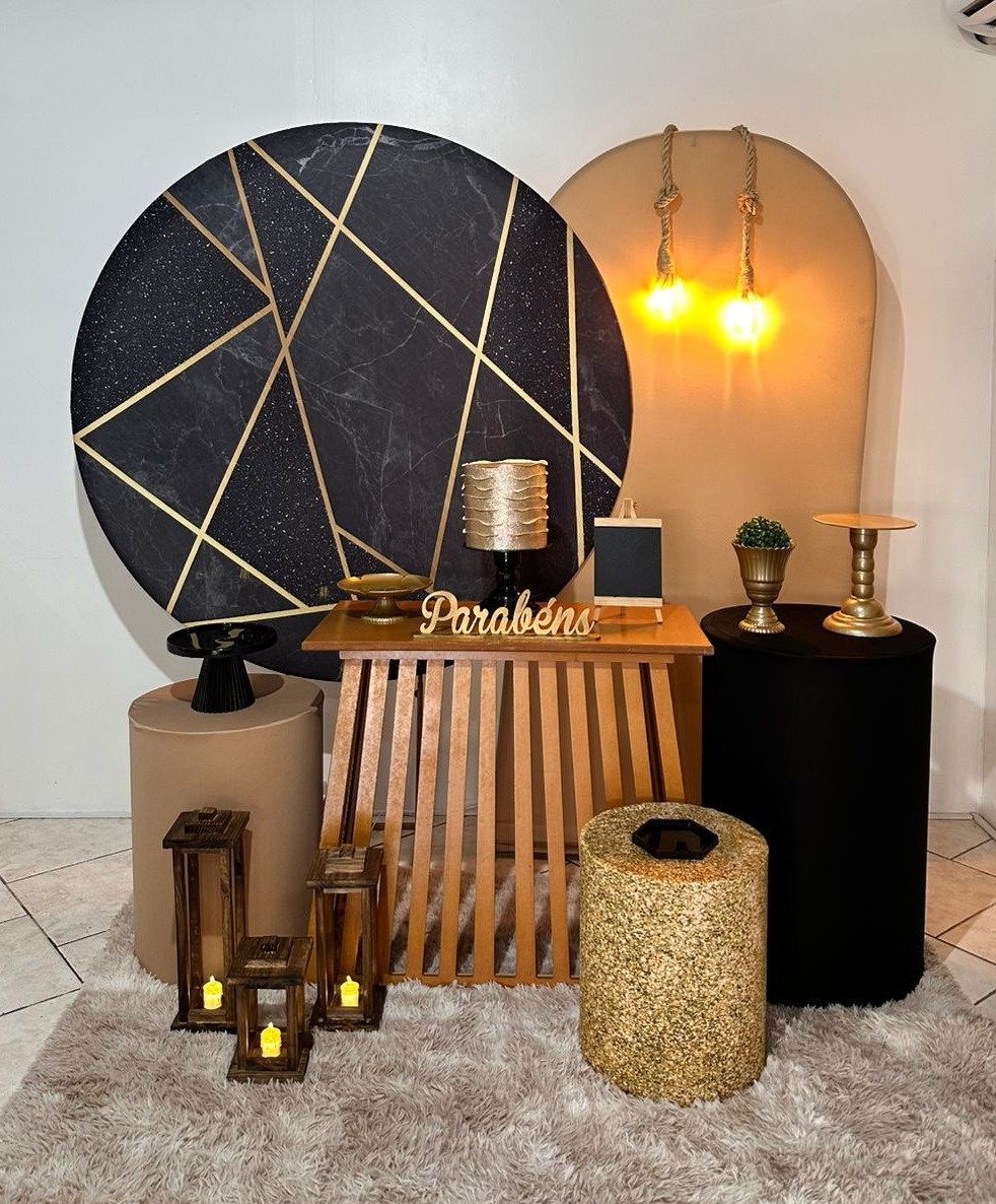 Kit 4 Geométrico Preto E Bege Mesa Ripada - Michi Pegue e Monte