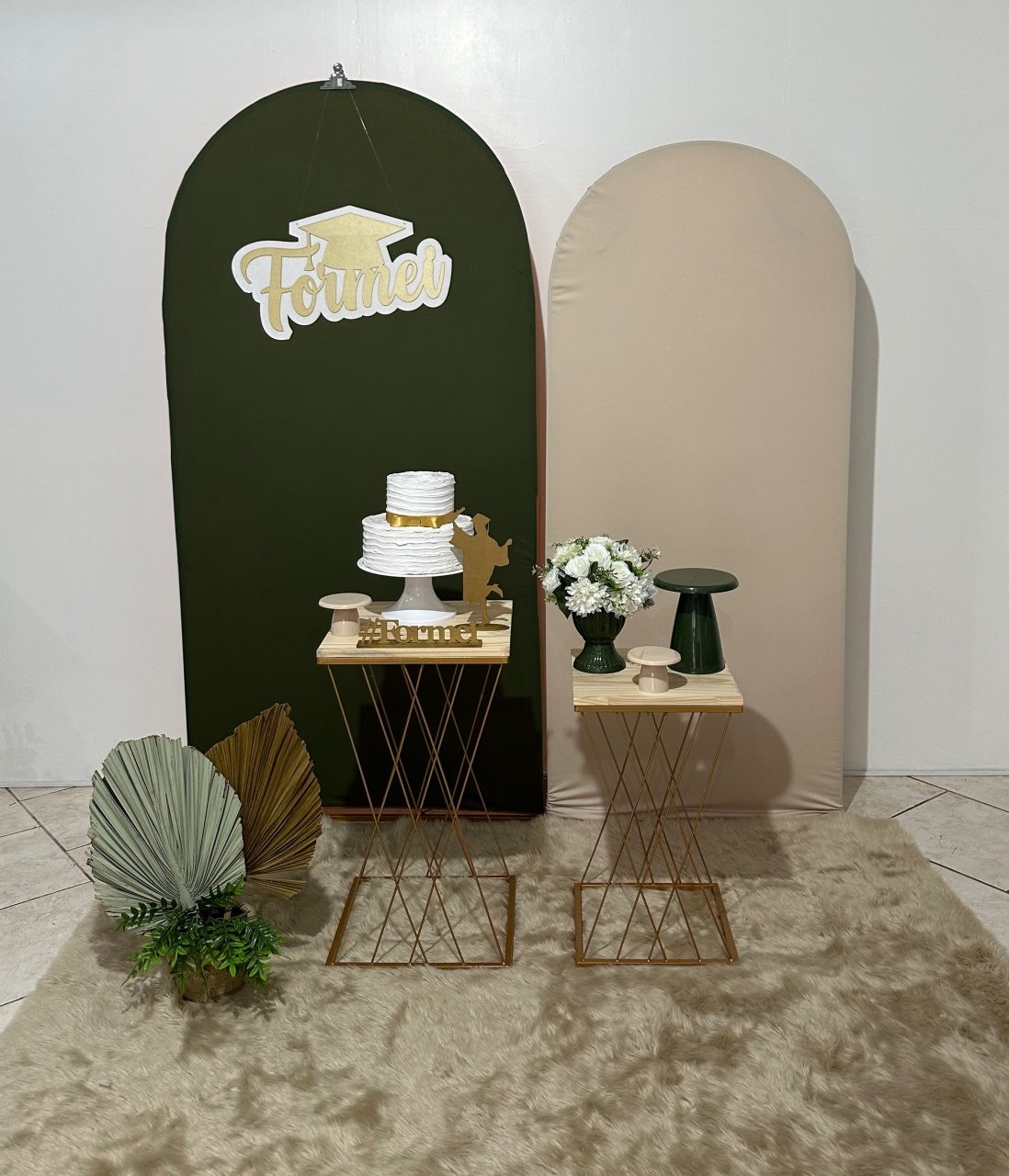 Kit Painéis Romano Verde E Nude Mesa Ferro  - Michi Pegue e Monte