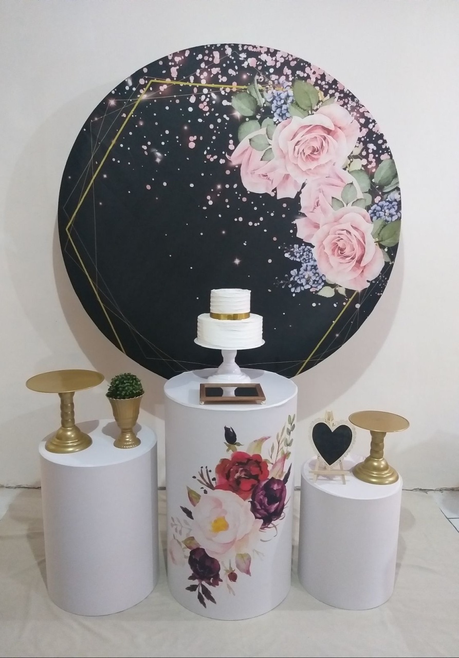 Kit 1 Painel Preto Com Flor - Michi Pegue e Monte