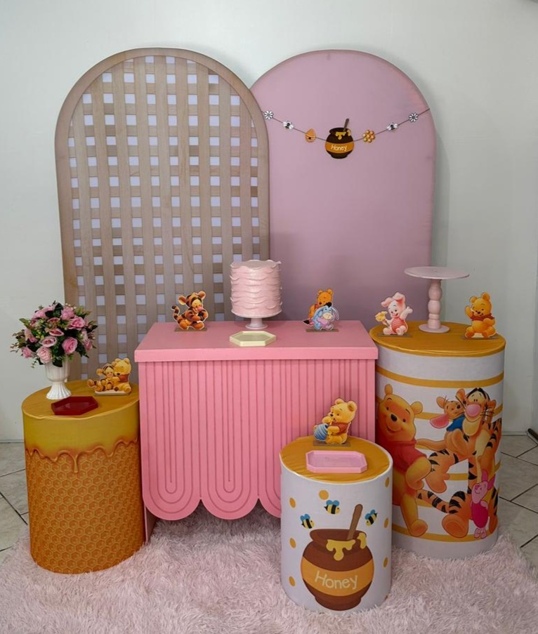 Kit Encanto Ursinho Pooh Rosa Mesa Rosa - Michi Pegue e Monte