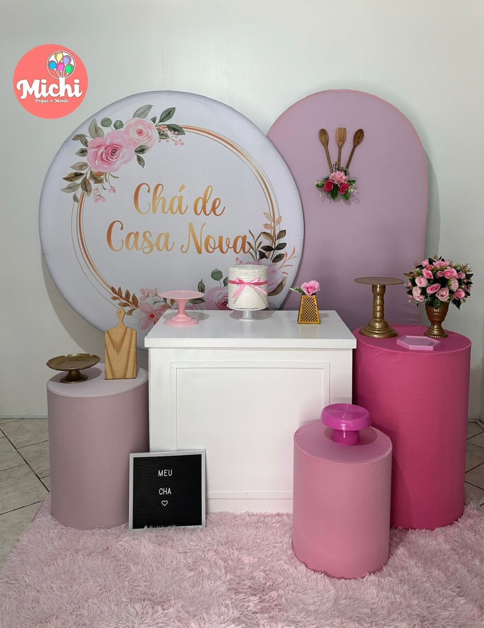 Kit 4 Rosa E Branco Chá de Casa Nova  - Michi Pegue e Monte