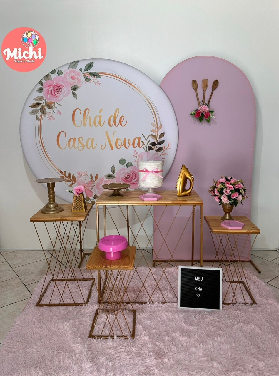 Kit 4 Rosa E Branco Chá de Casa Nova Mesas Teia - Michi Pegue e Monte