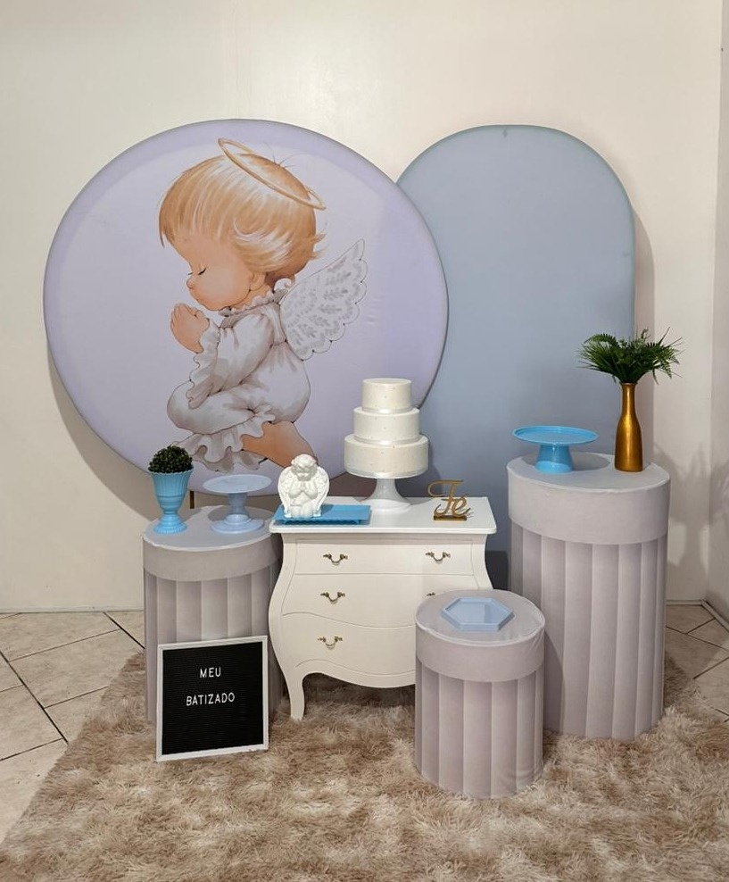 Kit 3 Batizado Anjinho Branco E Azul - Michi Pegue e Monte