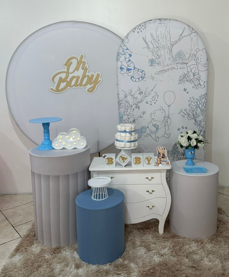 Kit 3 Ursinho Pooh Azul E Branco - Michi Pegue e Monte