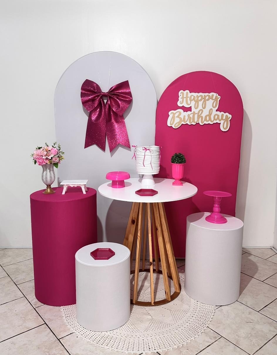 Kit Paíneis Romano Laço Rosa Mesa Redonda - Michi Pegue e Monte