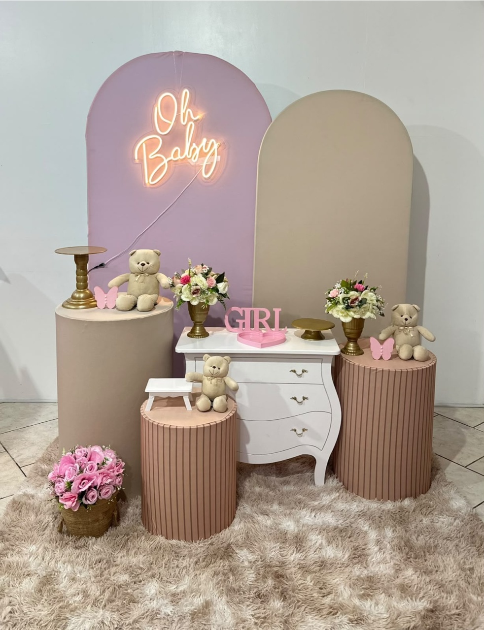 Kit Oh Baby Rosa E Nude Borboleta E Ursos - Michi Pegue e Monte