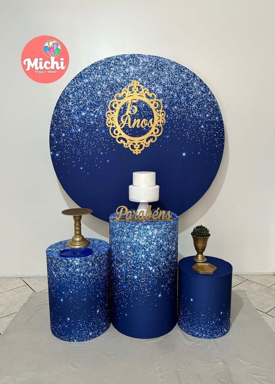 Kit 1 Azul Escuro Gliter 15 Anos Com Moldura - Michi Pegue e Monte